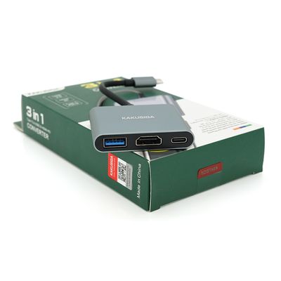 Конвертор iKAKU KSC-750 SHIXIN 3 in 1 (Type-C(тато) to HDM(мама)+USB 3.0(мама)+PD(мама) 10cm, Silver, Box YT-C-T-C(M)/HDMI(F)/USB3 фото