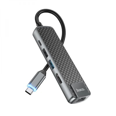 Хаб USB Hoco HB23 Type-C to (HDMI+USB3.0+USB2.0+RJ45+PD) ЦУ-00039516 фото