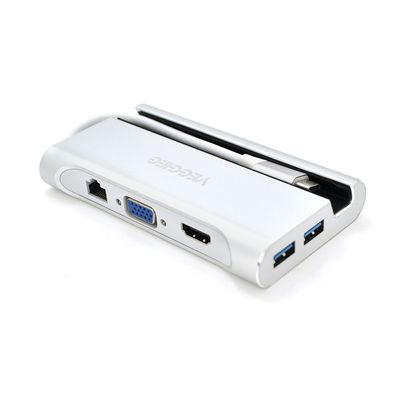 Хаб-конвертор VEGGIEG TC07-S Type-C (папа) на Type-C(мама) + USB3.0*3(мама) + HDMI(мама) + RJ45, 10см, Silver, Box TC07-S фото