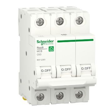 Автоматичний вимикач Schneider RESI9 63А, 3P, крива C, 6кА R9F12363 фото