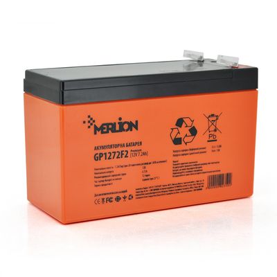 Аккумуляторная батарея MERLION AGM GP1272F2 PREMIUM 12 V 7,2 Ah ( 150 x 65 x 95 (100) ) Orange Q10/420 GP1272F2PREMIUM фото
