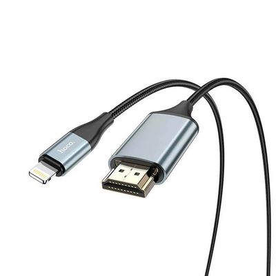 Конвертер Hoco UA15 HDMI (папа)-Lighting (папа) 2м, оплетка, круглый Black/Gray, Box Hoco UA15 фото