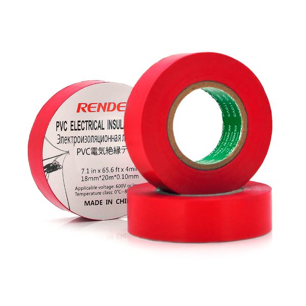 Ізолента RENDER 0,19 мм * 16 мм * 7 м (червона), temp:-10 +80 ° С, 2000V, розтяж-180%, міцність 20Н / см, Агдезія 0,42 кг / 25мм, 10 шт. в уп. ціна за упак. 0,19мм*16мм*7м фото