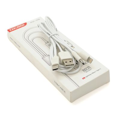 Кабель KSC-078 BAITONG charging data cable 3 in 1 Micro / Iphone / Type-C, длина 1м, White, BOX KSC-078 фото