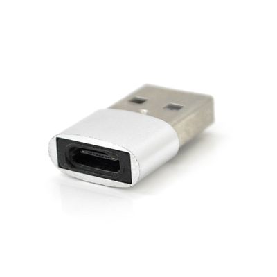 Перехідник HOCO USB2.0(M) => Type-C(F), Silver, Пакет TYPE-C(F)/ USB (M) фото