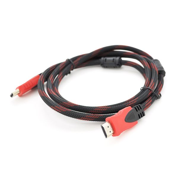 Кабель Merlion HDMI-HDMI 5.0m, v1.4, OD-7.4mm, 2 фильтра, оплетка, круглый Black/RED, коннектор RED/Black, (Пакет) Q100 YT-HDMI(M)/(M)NY/RD-5.0m фото