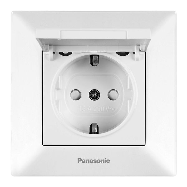 Розетка Panasonic Arkedia Slim с заземлением, с защитными шторками, с крышкой, белая WNTC02102WH-UA фото