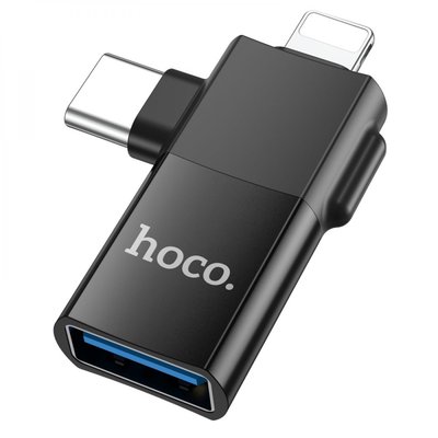 Перехідник Hoco UA17 iP male/Type-C male to USB female two-in-one ЦУ-00040909 фото