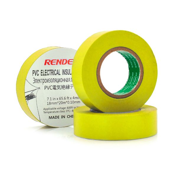 Ізолента RENDER 0,19 мм * 16 мм * 7 м (жовта), temp:-10 +80 ° С, 2000V, розтяж-180%, міцність 20Н / см, Агдезія 0,42 кг / 25мм, 10 шт. в уп. ціна за упак. 0,19мм*16мм*10м фото