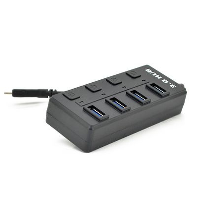 Хаб Type-C, 4 порти USB 3.0, 20 см, з кнопкою на кожен порт, Black, Blister YT-TC3H4S-B фото