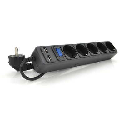 Сетевой удлинитель MERLION B518U, 220В 10А, 5 розеток + 2 порта USB 2.1A, 1,8 м, сечение 3х0,75мм, черный Q50 B518U фото