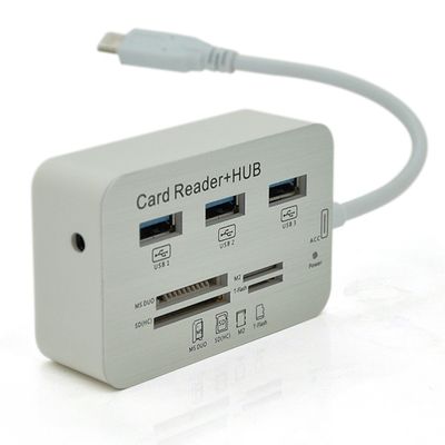 Хаб Type-C алюмінієвий, 3 порти USB 3.0 + Card Reader, 20 см, White, Пакет YT-TCA3H3+CR-W фото