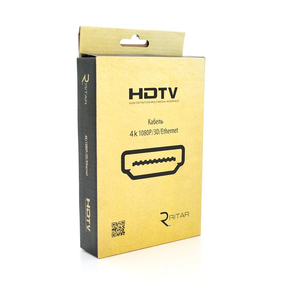 Кабель Ritar Premium PL-HD347 HDMI-HDMI 19+1, Ultra HD 4Kx2K, 2160P, 2.0m, v2,0, OD-6.0mm, з фільтром, круглий Black, конектор Gold, Box, Q120 YT-HDMI(M)/(M)V2.0-2.0m фото