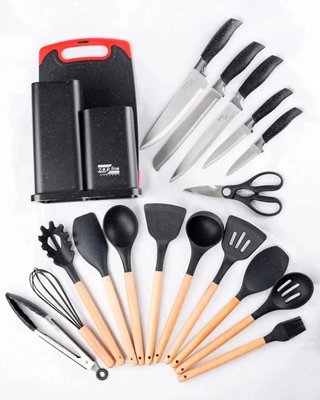 Набор ножей + кухонная утварь из силикона (19 предметов) на подставке Zepline ZP -067 Art-ZP067 фото