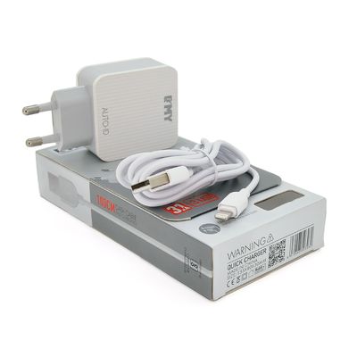 Набор 2 в 1 СЗУ With Iphone Cable 110-240V MY-A303, 3 x USB, 5V/15W, Output: 5V/3.1A, White, Blister- box, Q25 YT-KMY-A303-M фото