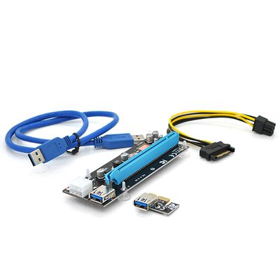 Riser PCI-EX, x1=>x16, 6-pin, SATA=>6Pin, USB 3.0 AM-AM 0,6 м (черный), конденсаторы CS 330 16V, Пакет PCE164P-NO3/VER009S фото