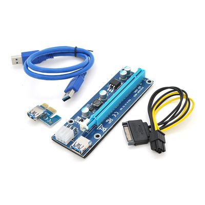 Riser PCI-EX, x1=>x16, 6-pin, SATA=>6Pin, USB 3.0 AM-AM 0,6 м (синий) , конденсаторы 270, Пакет PCE164P-N06 VER 006C F516 фото