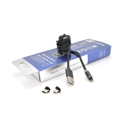 Магнітний кабель PiPo USB 2.0 / Micro / Lighting / Type-C, 2m, 2А, тканинна оплетка, броньований, знімач, Black, BOX 18180 фото