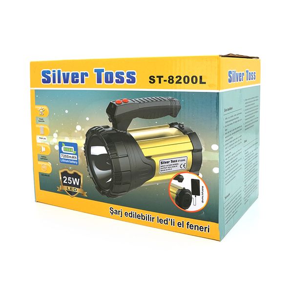 Ліхтар пошуковий Silver Toss ST-8200L, 1LED T6, 25W, 3 режими, 7200mah, Black/Gold, IP40, СЗУ, 220х130х170мм, BOX ST-8200L фото