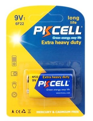 Батарейка солевая PKCELL 9V/6LR61, крона, 1 штука в блистере цена за блистер, Q10 PC/6F22-1B фото