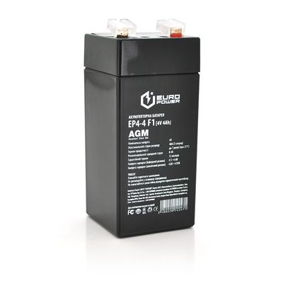 Аккумуляторная батарея EUROPOWER AGM EP4-4F1 4 V 4 Ah ( 47 x 47 x 100 (105) ) Black Q30/2160 EP4-4F1 фото