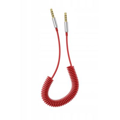 Кабель AUX Audio DC3.5 тато-тато 1.5м пружина, CCA Stereo Jack, (круглий) Red cable, Box YT-AUXSGJ(M)/(M)-1.5-R фото