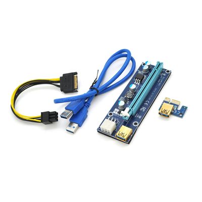 Riser PCI-EX, x1 => x16, 6-pin, SATA => 6Pin, USB 3.0 AM-AM 0,6 м (синій), конденсатори 270, Пакет VER 009S/270 фото