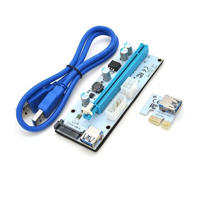 Riser PCI-EX, x1 => x16, 4-pin / 6-pin / Sata, USB 3.0 AM-AM 0,6 м (синій), конденсатори 270, White, Пакет PCE164P-N04/ VER 008S фото