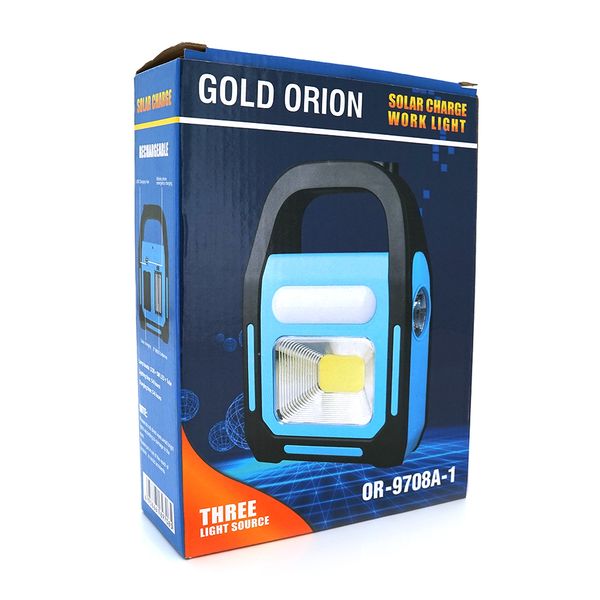 Переносний ліхтар ORION OR-9707B+Solar, COB+SMD LED, 3 режими роботи, заряд від 5V, USB вихід, батарея 2*18650, Box OR-9707B+S фото