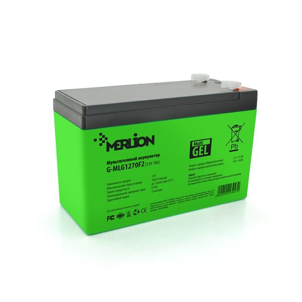 Акумуляторна батарея MERLION G-MLG1270F2 12 V 7,0 Ah (150 x 65 x 95 (100)) Green Q5 G-MLG1270F2 фото