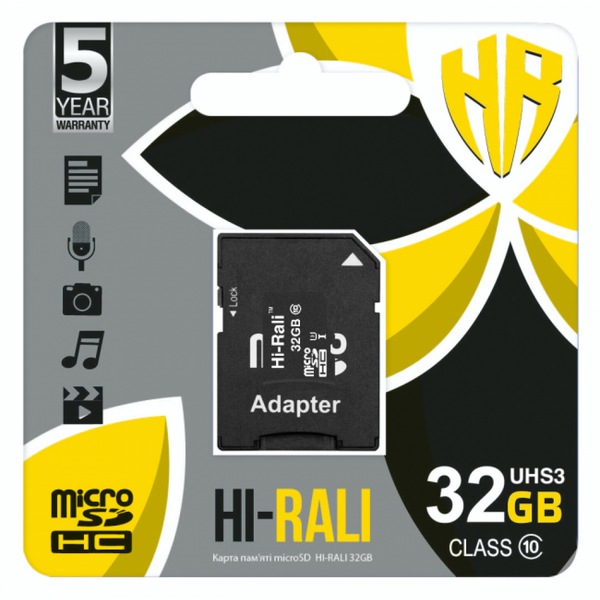 Карта Пам'яті Hi-Rali MicroSDHC 32gb UHS-3 10 Class &amp;amp; Adapter ЦУ-00036758 фото