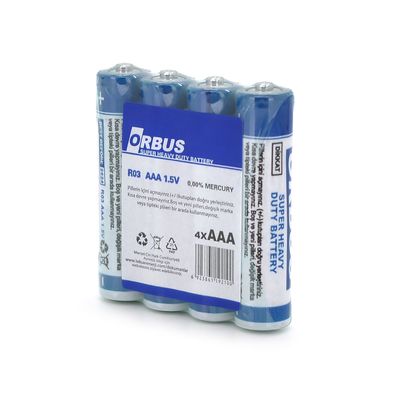 Батарейка солевая Orbus Zinc Carbon 1.5V AAA/LR03, 4 штуки shrink ORBZnC/LR03-4S фото