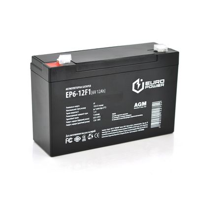 Аккумуляторная батарея EUROPOWER AGM EP6-12F1 6 V 12 Ah ( 150 x 50 x 95 (100) ) Black Q10 EP6-12F1 фото