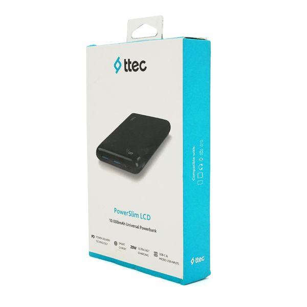 PowerbankTtec 10000mAh, LCD, Output: 2*USB + Type-C, 10,5W, Black, Q30 2BB185S фото