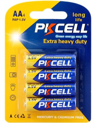 Батарейка солевая PKCELL 1.5V AA/R6, 4 штуки в блистере цена за блистер, Q12/144 PC/R6-4B фото