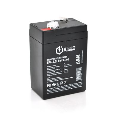 Аккумуляторная батарея EUROPOWER AGM EP6-4.5F1 6 V 4.5 Ah ( 70 x 47 x 100 (105) ) Black Q20 EP6-4.5F1 фото