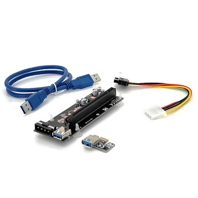 Riser PCI-EX, x1=>x16, 4-pin MOLEX, SATA=>4Pin, USB 3.0 AM-AM 0,6 м (синий), конденсаторы PS 100 16V, Пакет VER 1.0 фото