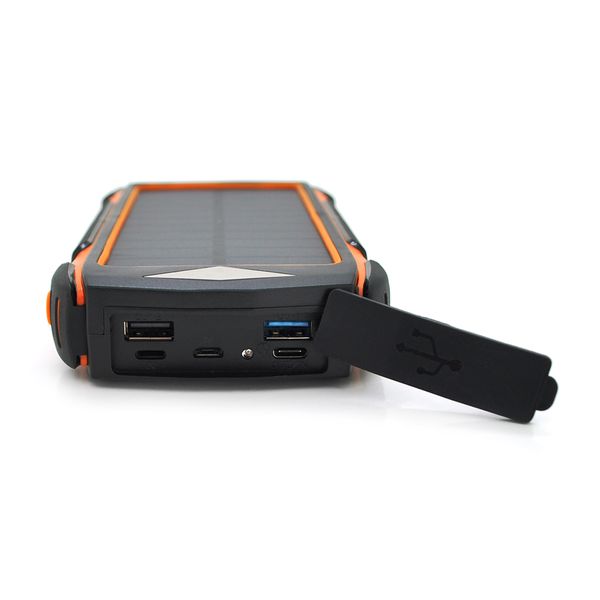 Power bank PD18W 30000mAh Solar, flashlight, Input:5V/2A/3A(Type-C, micro USB, Lightning), Output:5V/2A/3A(2xUSB,Type-C),rubberized case,Orange,Box 202B-Or фото