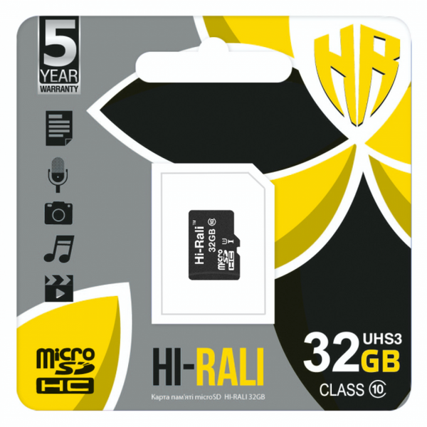Карта Пам'яті Hi-Rali MicroSDHC 32gb UHS-3 10 Class ЦУ-00038192 фото