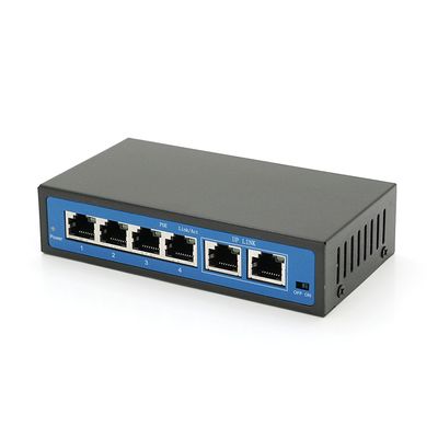 Комутатор POE 48V з 4 портами POE 100Мбит + 2 порт Ethernet (UP-Link) 100Мбит, корпус - метал, Black, БП в комплекті, Q18 JY-4+2BZDW фото