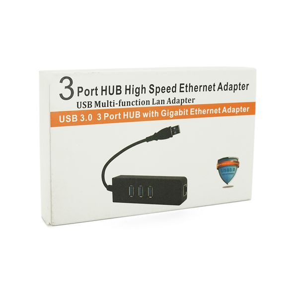 Хаб USB 3.0, 3 порти USB 3.0 + 1 порт Ethernet, Black, BOX YT-3H3+1 фото