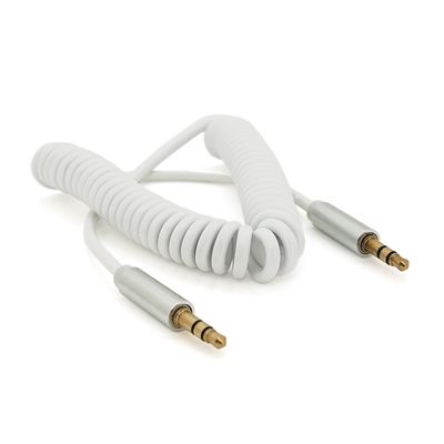 Кабель AUX Audio DC3.5 папа-папа 1.5м пружина, CCA Stereo Jack, (круглый) White cable, Box YT-AUXSGJ(M)/(M)-1.5-W фото
