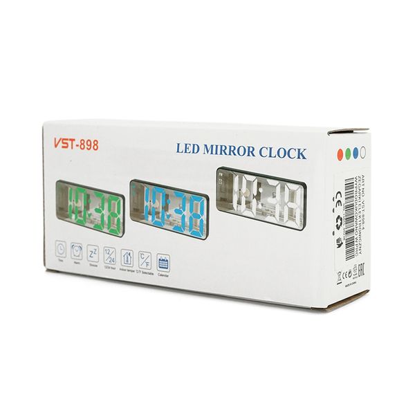 Электронные часы VST-898 Зеркальный дисплей, с датчиком температуры и влажности, будильник, питание от кабеля USB, White VST-898W фото