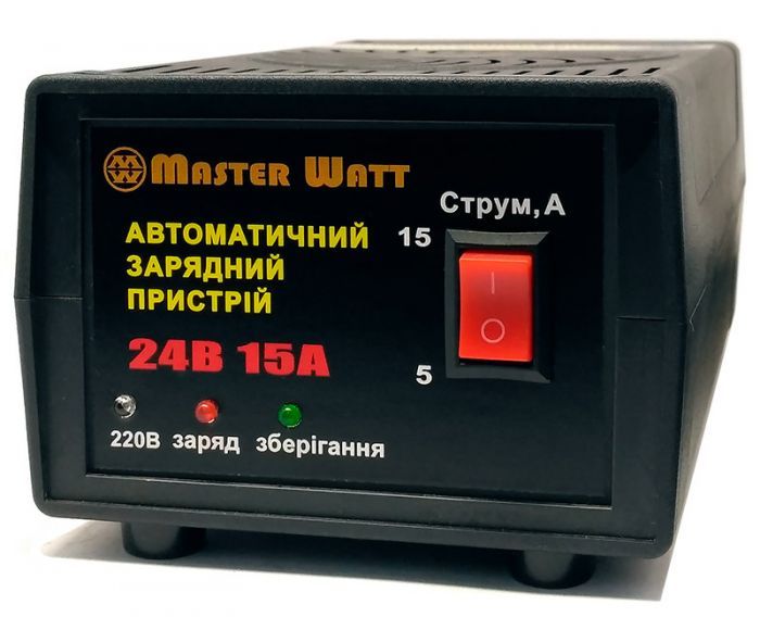Автоматичне ЗУ для акумулятора MW-AZU24-15A 24V (25-260Ah) (MF, WET, AGM), 160-245V, Струм заряду 5А/15А, крокодили в комплекті MW-AZU24-15A фото