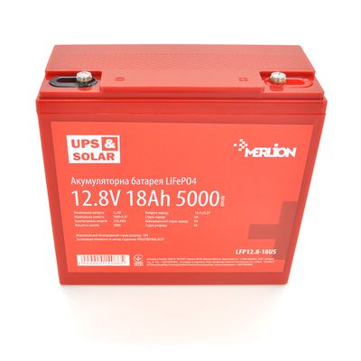 Літій-залізо-фосфатний акумулятор Merlion LiFePO4 12.8V 18AH (4S3P/BMS-20A), (181x77x168) for UPS, до 5000 циклів LFP12.8-18US фото