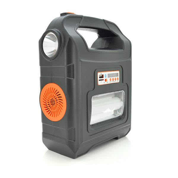 Переносний ліхтар RT910BT+Solar, 1+1 режим, Радіо+ Bluetooth колонка, вбудований аккум, 3 лампочки 3W, USB вихід, Black/Orange RT910BT+ фото
