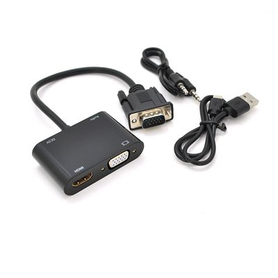 Конвертер VEGGIEG V2-H VGA (папа) на VGA(мама) + HDMI (мама), 25cm, Black, Пакет YT-C-V2-H фото