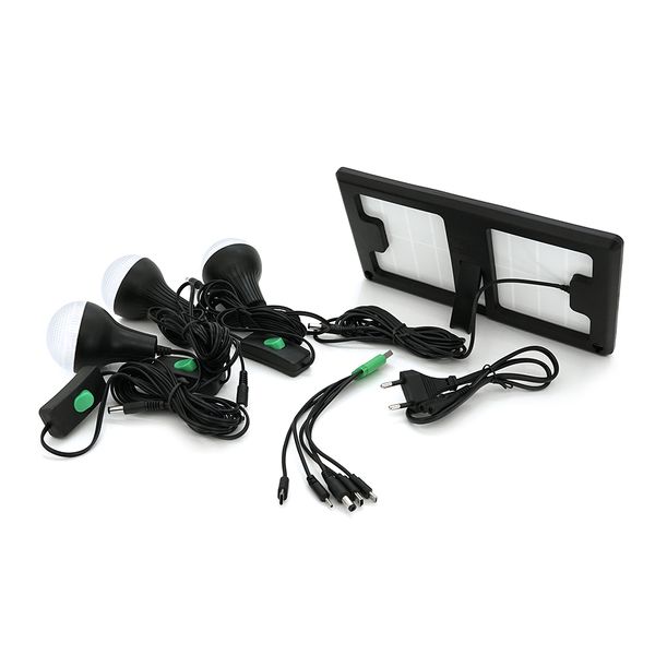 Переносной фонарь GD-1+ Solar, 1+1 режим, встроенный аккум, 3 лампочки 3W, USB выход, Black, Box GD-1 фото