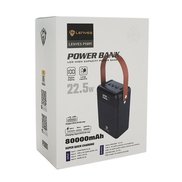 Powerbank LENYES PX891 80000mAh 3USB/2Type-C/Lightning, 22.5W/3A, Black LENYES PX891 фото