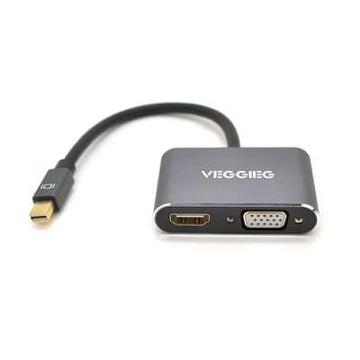 Конвертер VEGGIEG MD2-M MiniDisplay Port (папа) на HDMI(мама)+VGA(мама), 25cm, Silver, Пакет YT-C-MD2-M фото